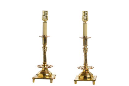 Brass Baroque Candlestick Lamps On Footed Bases, Sweden Eighteen Default