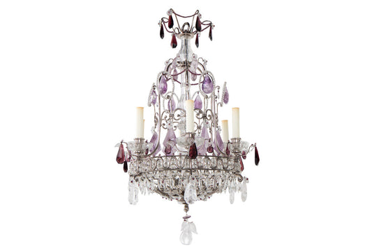 Silvered Bronze, Amethyst, Rock And Clear Crystal Art Deco Six A Default