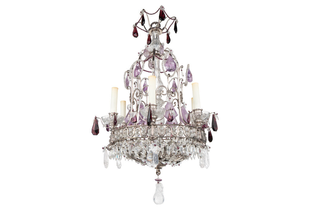 Silvered Bronze, Amethyst, Rock And Clear Crystal Art Deco Six A Default