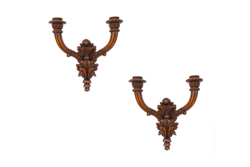 Hand Carved Walnut L. XVI Style Two Light Sconces, France 19th C