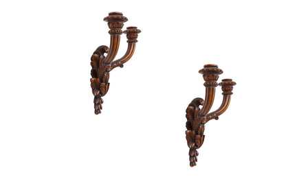 Hand Carved Walnut L. XVI Style Two Light Sconces, France 19th C Default