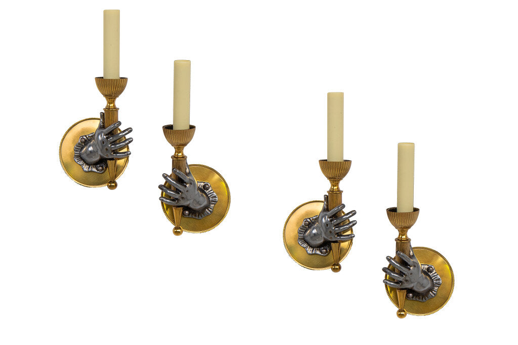 Gilt Bronze And Gun Metal "MAIN" Set Of Four Art Deco One Light Default
