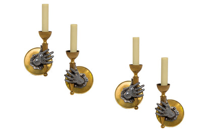 Gilt Bronze And Gun Metal "MAIN" Set Of Four Art Deco One Light Default