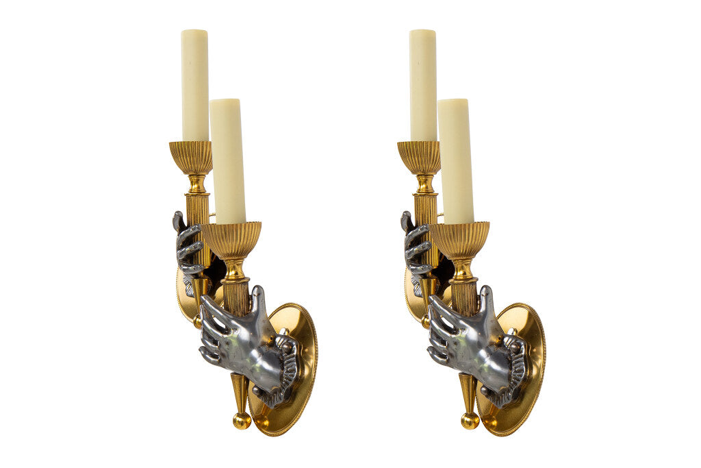 Gilt Bronze And Gun Metal "MAIN" Set Of Four Art Deco One Light Default