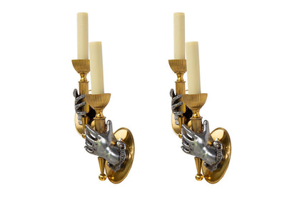 Gilt Bronze And Gun Metal "MAIN" Set Of Four Art Deco One Light Default