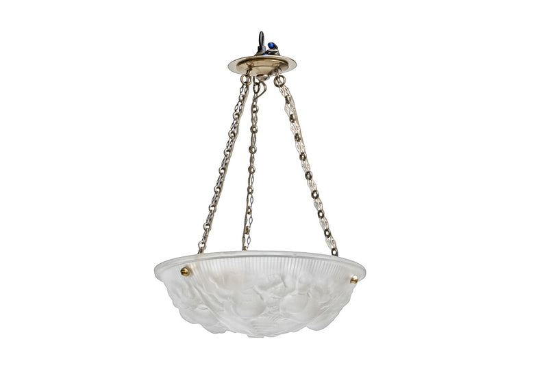 Molded Glass Art Deco Three Light Pendant With Fruit Motif By 