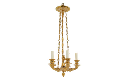 Gilt Bronze Five Light Empire Style Chandelier With Masks
