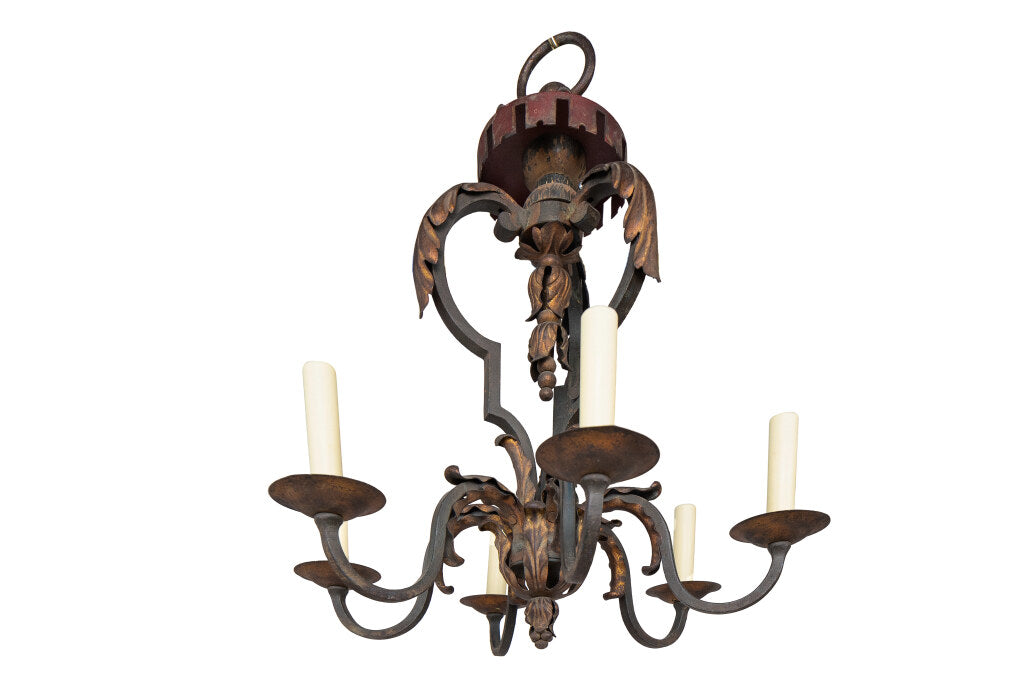 Gilt And Polychrome Iron Cage Form Chandelier, France 19th Centu Default