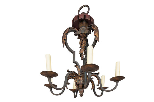 Gilt And Polychrome Iron Cage Form Chandelier, France 19th Centu Default