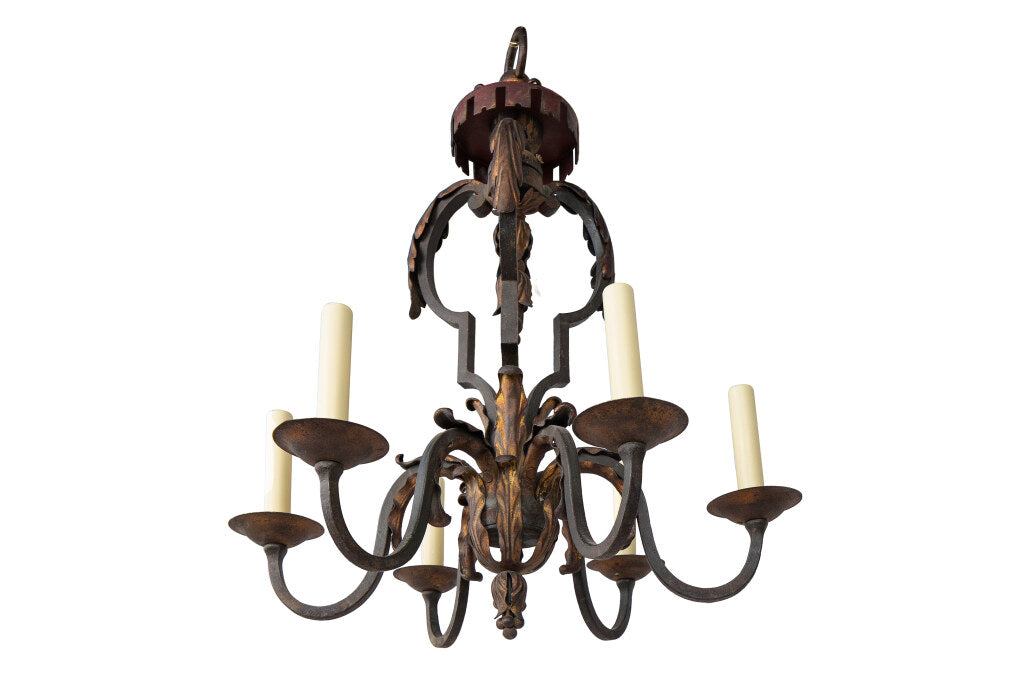 Gilt And Polychrome Iron Cage Form Chandelier, France 19th Centu Default