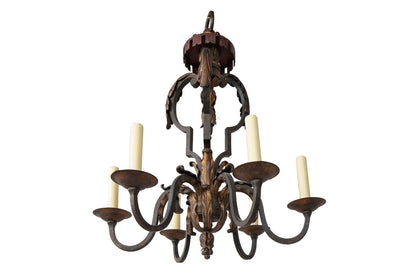 Gilt And Polychrome Iron Cage Form Chandelier, France 19th Centu Default