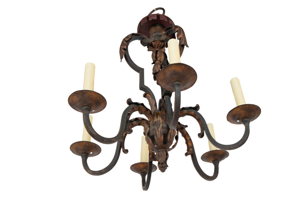 Gilt And Polychrome Iron Cage Form Chandelier, France 19th Centu Default