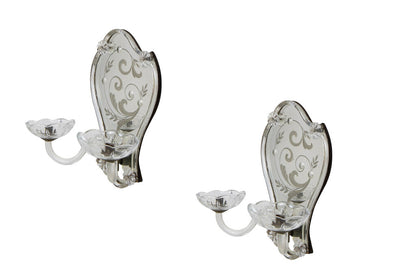 Etched Mirror Two Light Sconces With Glass Trim And Arms, France Default