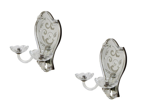 Etched Mirror Two Light Sconces With Glass Trim And Arms, France Default