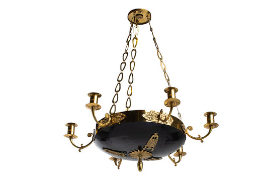 Black And Gilt Bronze Empire Six Light Chandelier, Sweden Early Default