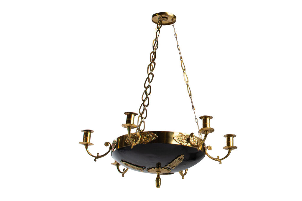Black And Gilt Bronze Empire Six Light Chandelier, Sweden Early Default