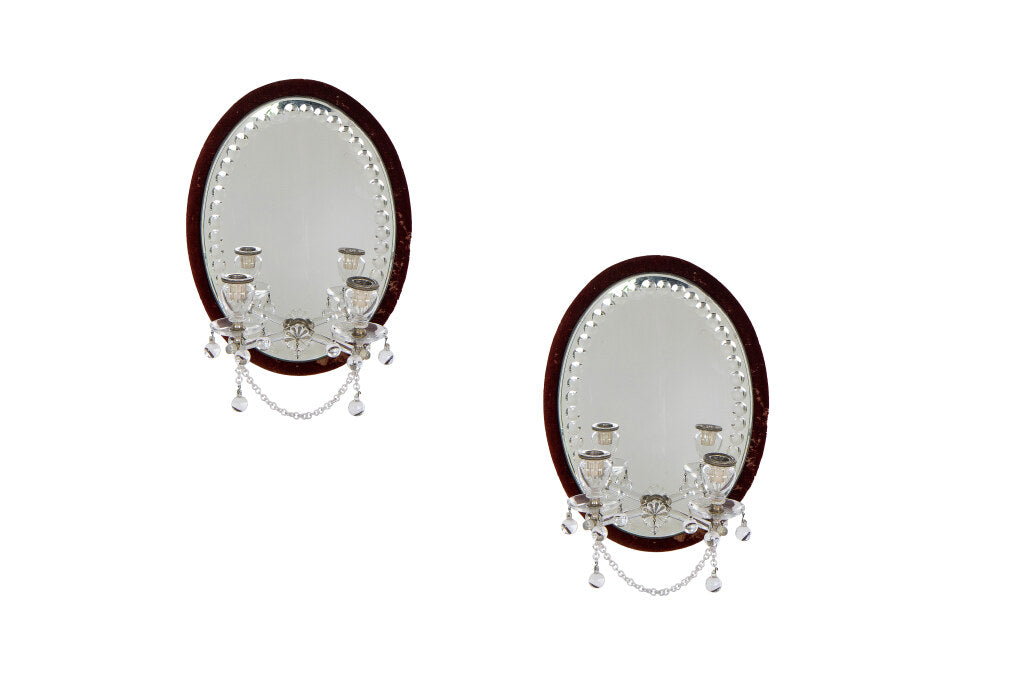 Etched Mirror With Beading And Crystal Arm Two Light Sconces Wit Default