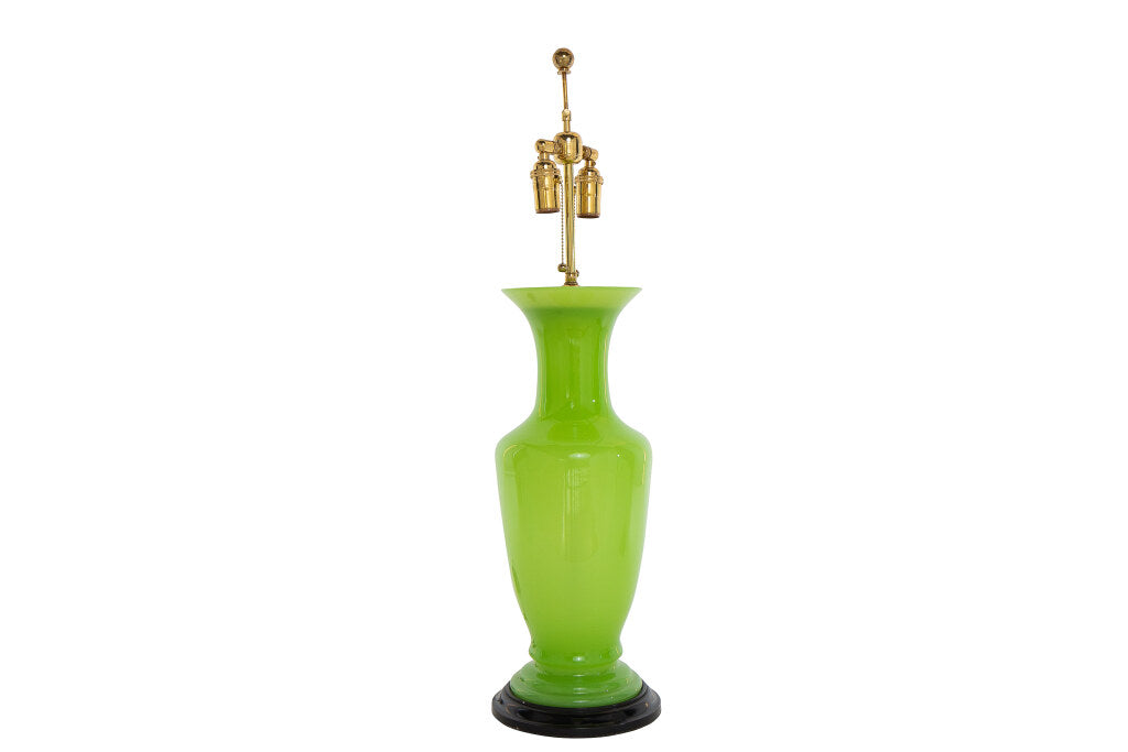 Green Opaline Vase Mounted And Lamped, France Mid 20th Century Default