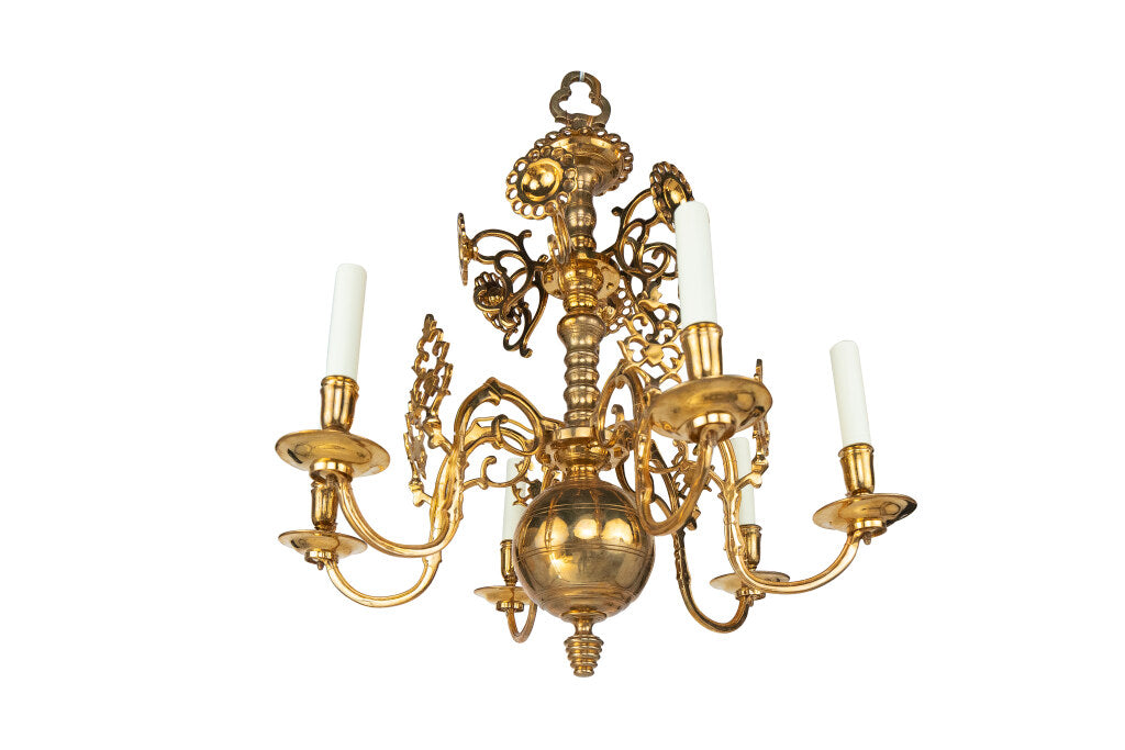 Polished Brass Baroque Style Six Light Chandelier With Candle Re Default