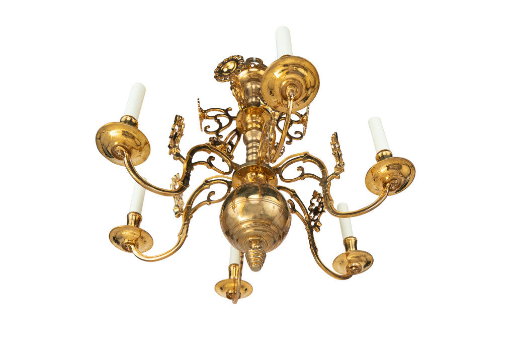 Polished Brass Baroque Style Six Light Chandelier With Candle Re Default