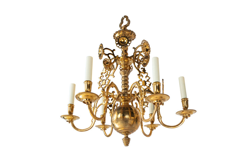 Polished Brass Baroque Style Six Light Chandelier With Candle Re Default