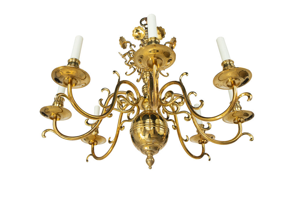 Polished Brass Baroque Style Eight Light Chandelier With Reflect Default