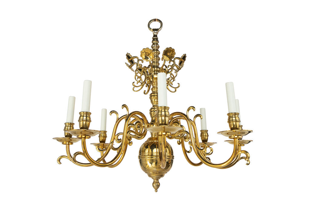 Polished Brass Baroque Style Eight Light Chandelier With Reflect Default