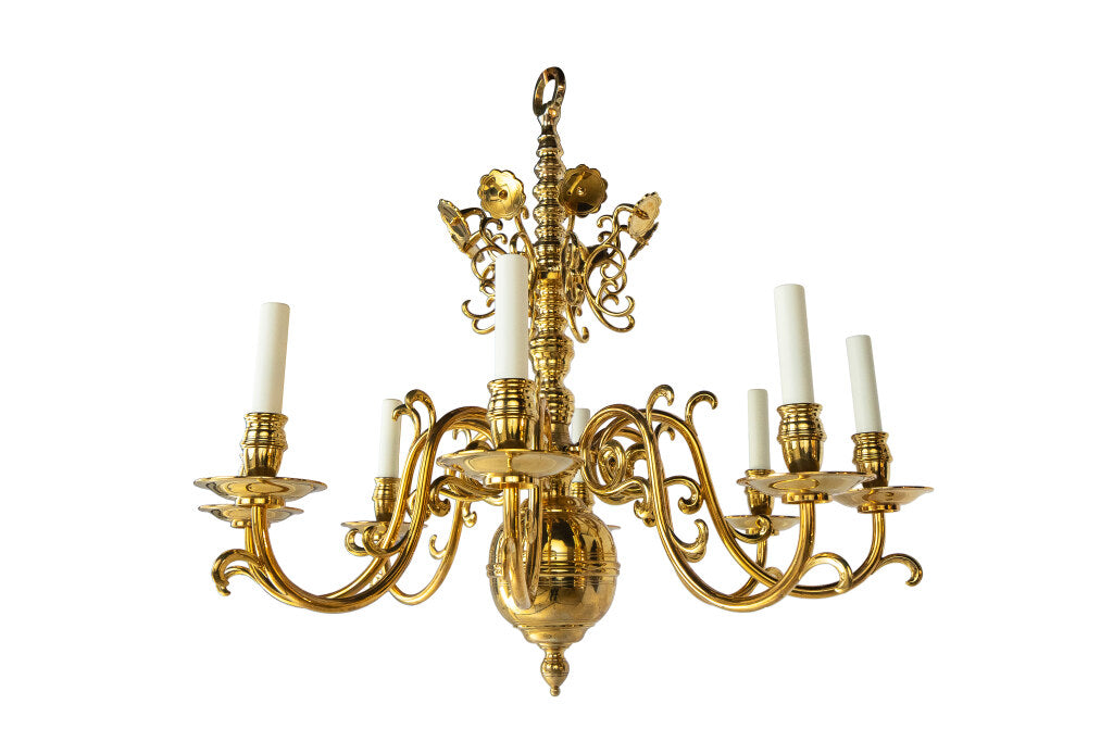 Polished Brass Baroque Style Eight Light Chandelier With Reflect Default