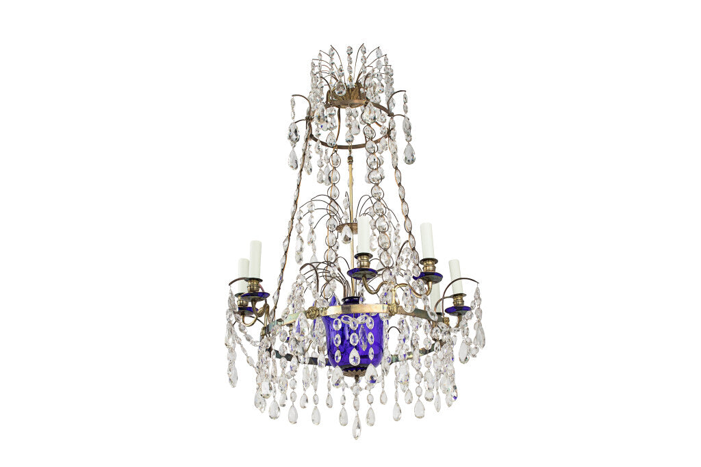 Gilt Bronze, Cut Crystal And Cobalt Glass Urn Eight Light Chande Default