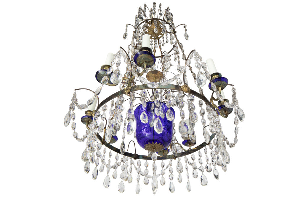 Gilt Bronze, Cut Crystal And Cobalt Glass Urn Eight Light Chande Default
