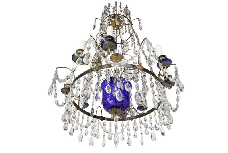 Gilt Bronze, Cut Crystal And Cobalt Glass Urn Eight Light Chande