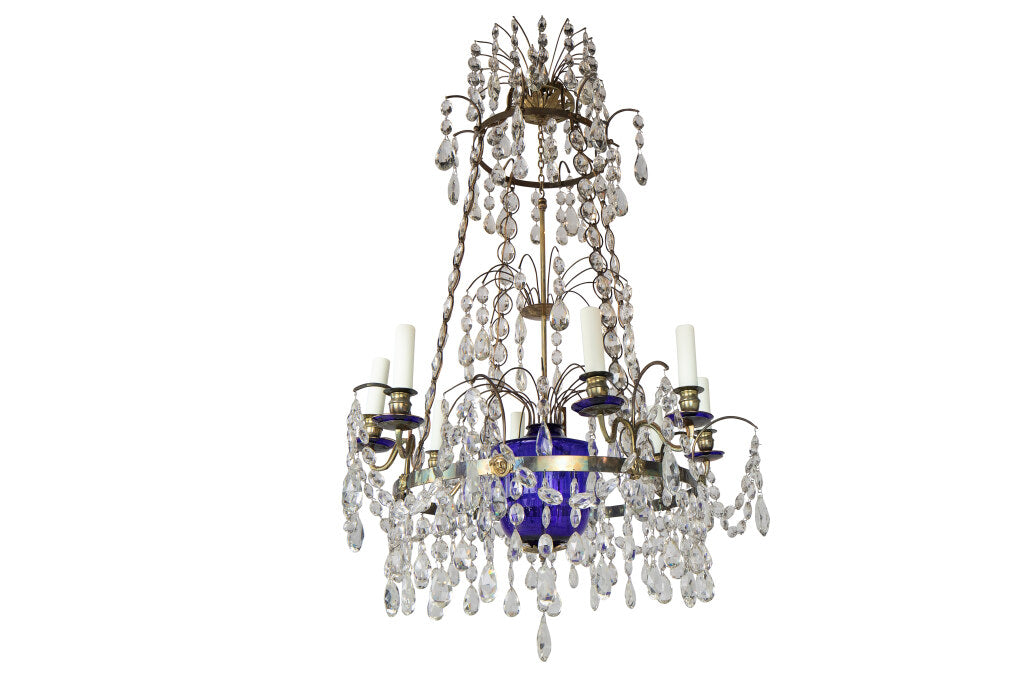 Gilt Bronze, Cut Crystal And Cobalt Glass Urn Eight Light Chande Default