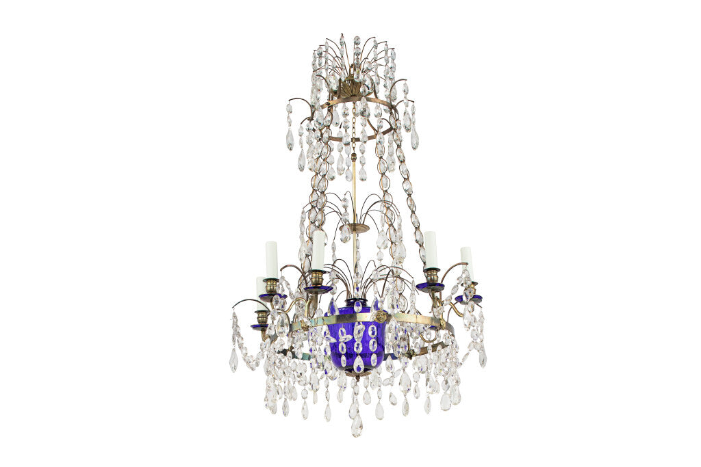 Gilt Bronze, Cut Crystal And Cobalt Glass Urn Eight Light Chande Default