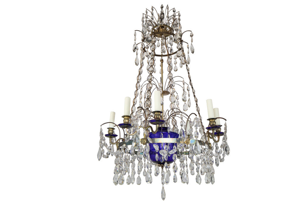 Gilt Bronze, Cut Crystal And Cobalt Glass Urn Eight Light Chande Default