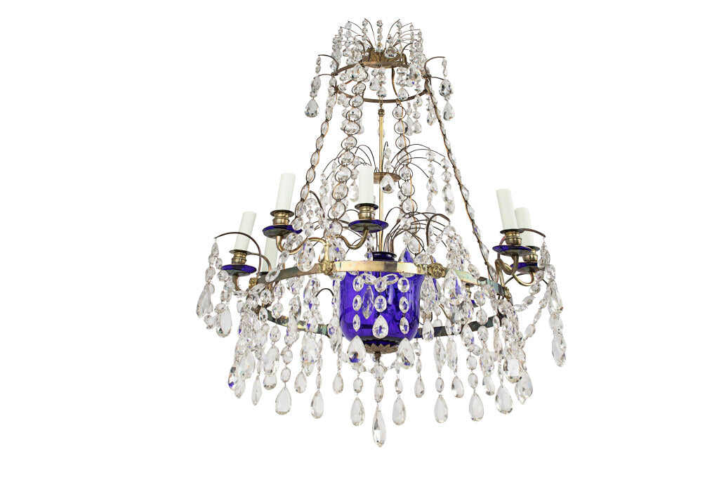 Gilt Bronze, Cut Crystal And Cobalt Glass Urn Eight Light Chande Default