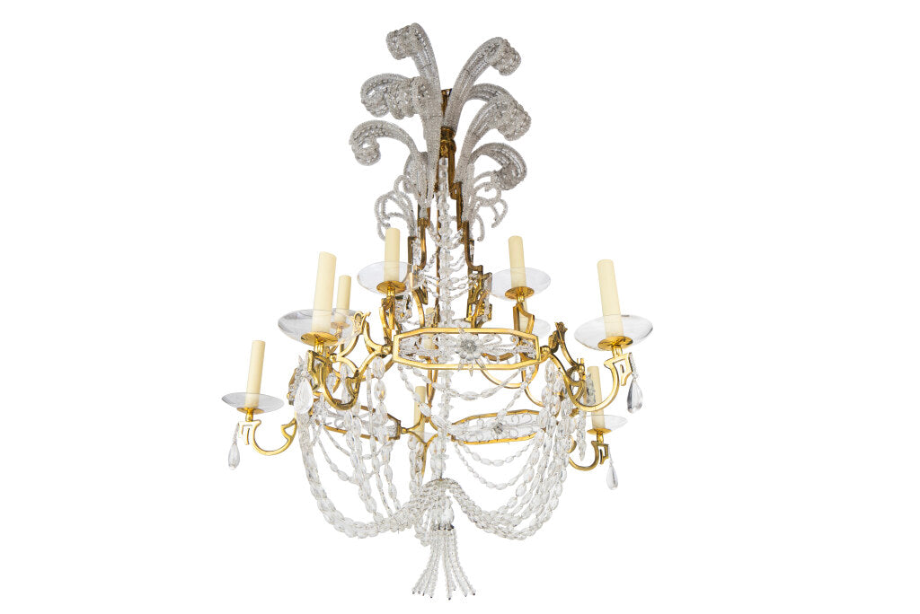 Gilt Bronze and Crystal Two Tiered Twelve Light Chandelier with Default