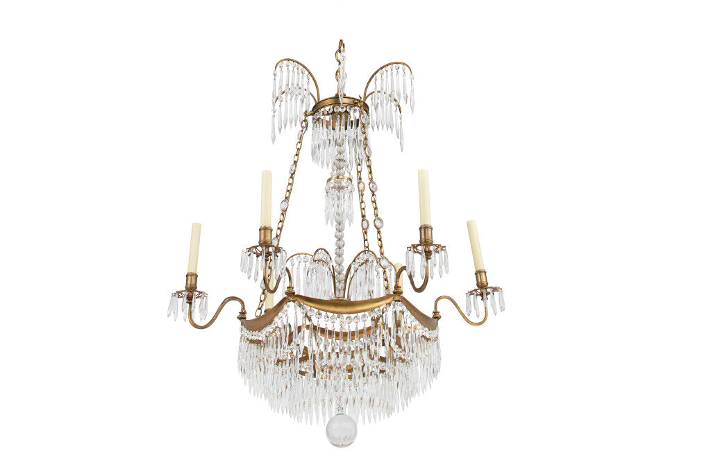 Gilt Bronze And Cut Crystal Six Light Neo-Classical Style Chande Default