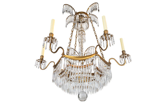 Gilt Bronze And Cut Crystal Six Light Neo-Classical Style Chande Default