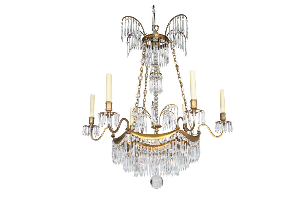 Gilt Bronze And Cut Crystal Six Light Neo-Classical Style Chande Default