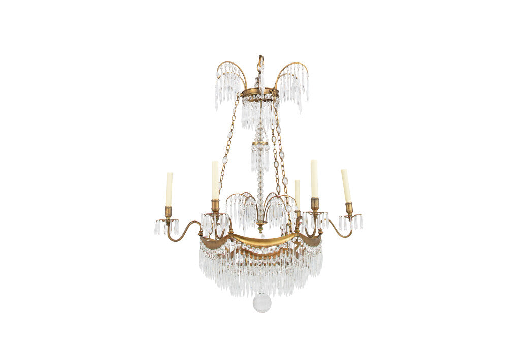 Gilt Bronze And Cut Crystal Six Light Neo-Classical Style Chande Default