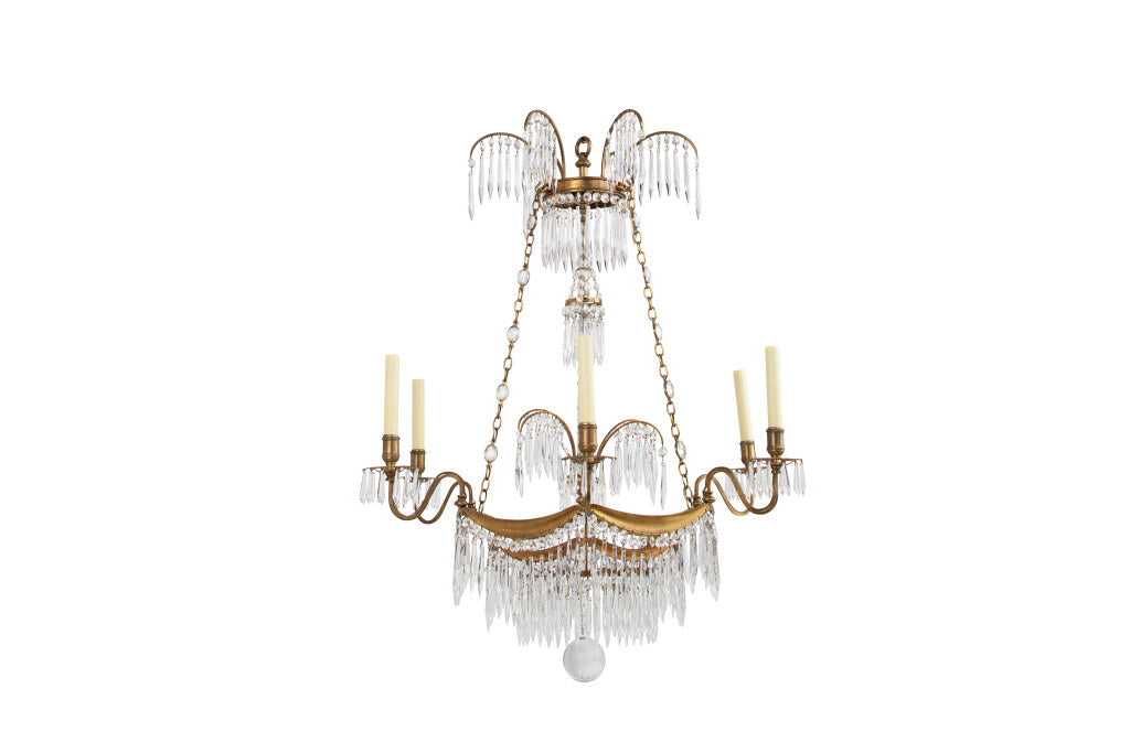 Gilt Bronze And Cut Crystal Six Light Neo-Classical Style Chande Default