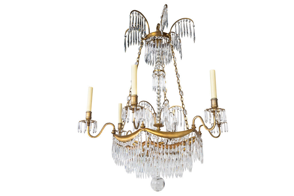 Gilt Bronze And Cut Crystal Six Light Neo-Classical Style Chande Default