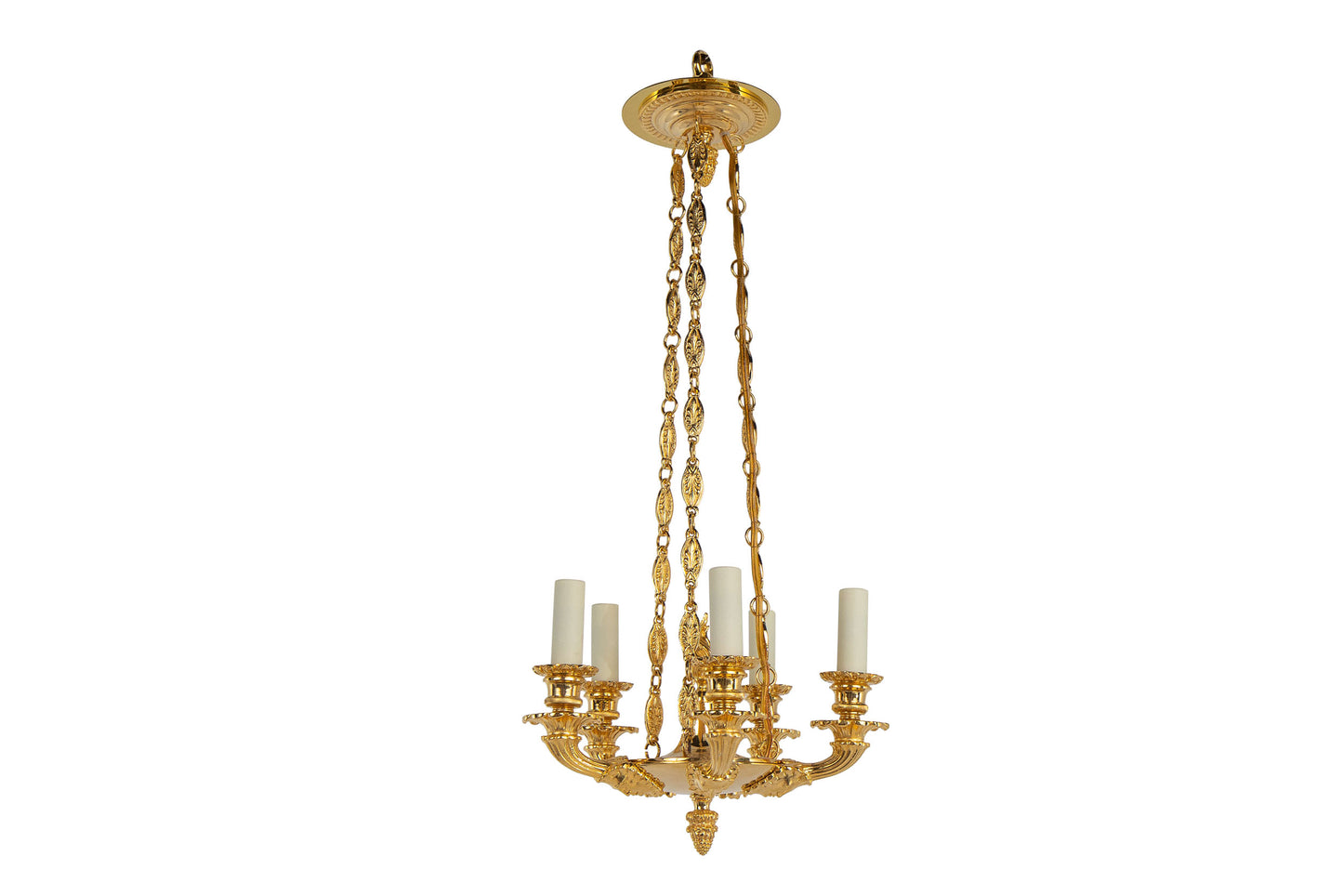 Gilt Bronze Five Light Empire Style Chandelier With Masks