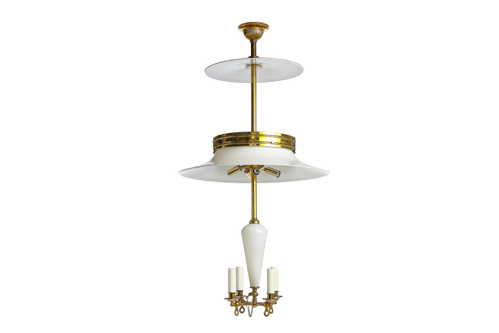 White Opaline And Polished Brass Four Candle Eight Light Gasolie Default
