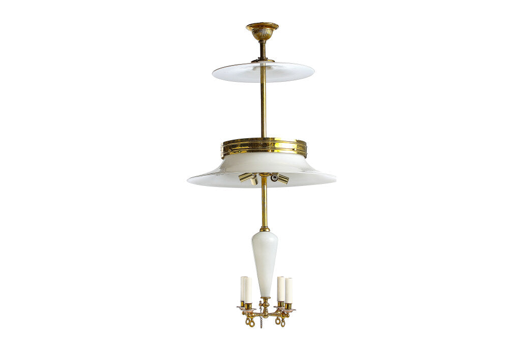 White Opaline And Polished Brass Four Candle Eight Light Gasolie Default