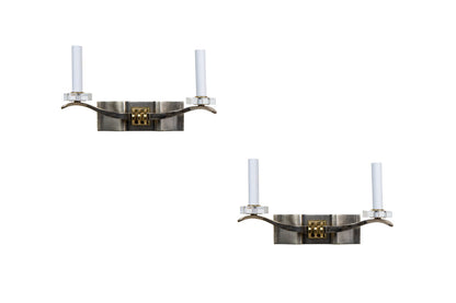 Gunmetal, Brass And Glass Art Deco  Two Light  Sconces, France 2 Default