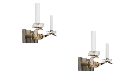 Gunmetal, Brass And Glass Art Deco  Two Light  Sconces, France 2 Default