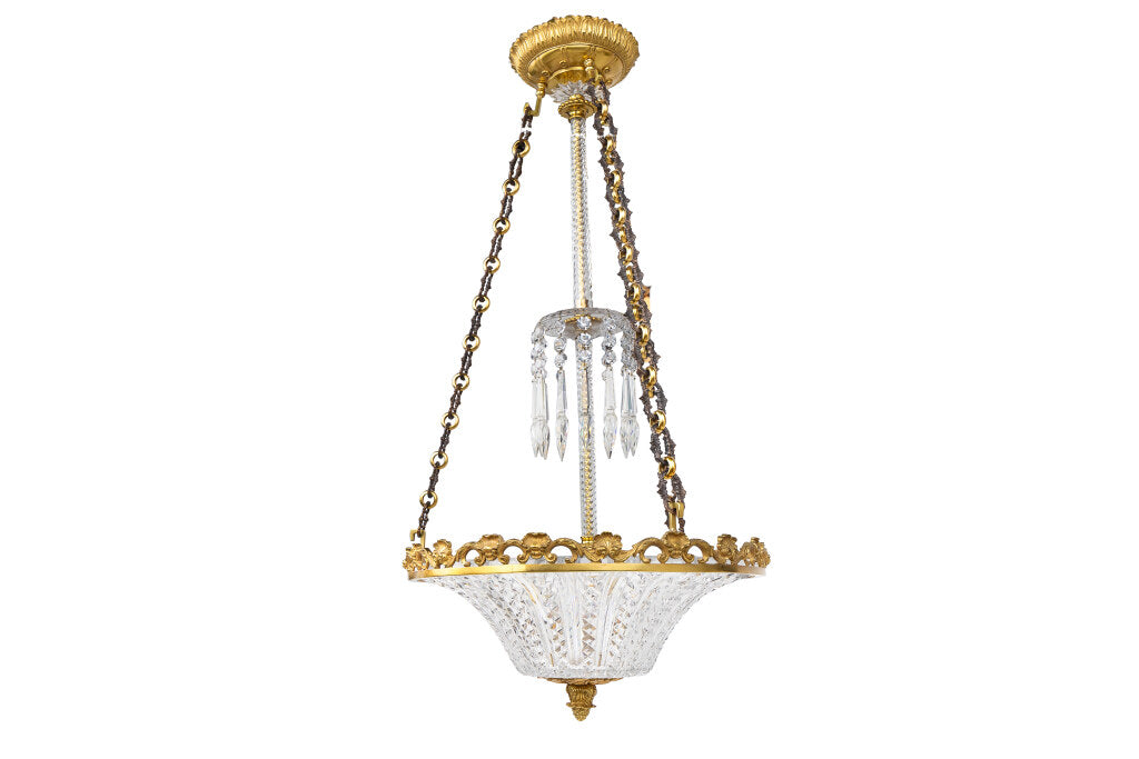 Gilt Bronze And Cut Crystal Edwardian Pendant With Central Cryst Default