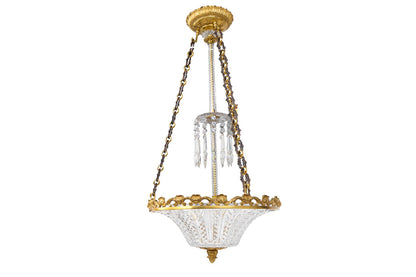 Gilt Bronze And Cut Crystal Edwardian Pendant With Central Cryst Default