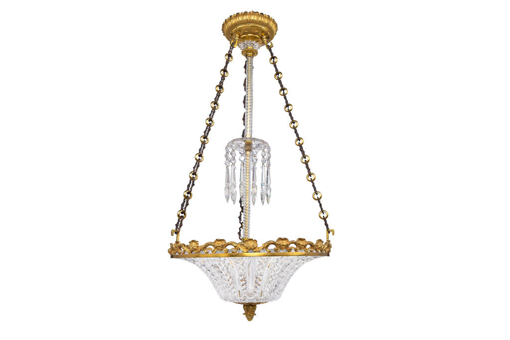 Gilt Bronze And Cut Crystal Edwardian Pendant With Central Cryst Default